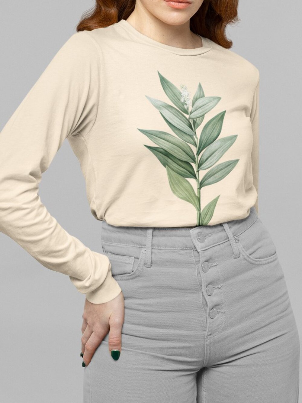 Star-Flowered False Solomon's Seal Floral  Long Sleeve Graphic Tee T-shirt S-XXL